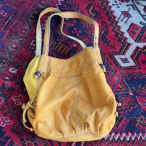 Lucky Brand Y2K Yellow Leather Hobo Bag Boho Italian Leather Whipstitch 2000s